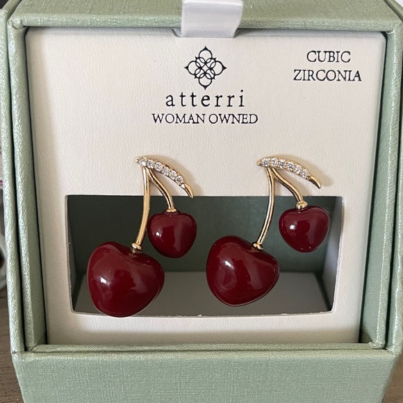 Cherry Drop Earrings with Gold and Silver Accents - Picture 1 of 3